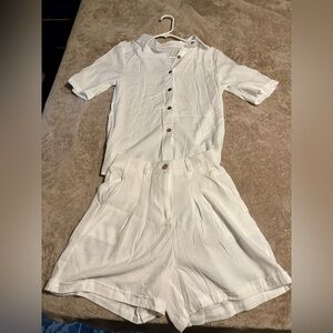 White Button-Up Shirt and Shorts Set size S